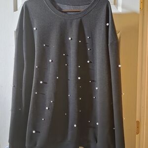 Black Sweater with Pearl Embellishments